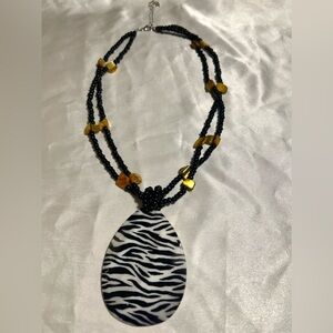 Chunky Zebra Abalone Shell Beaded Necklace Y2K Boho Coastal